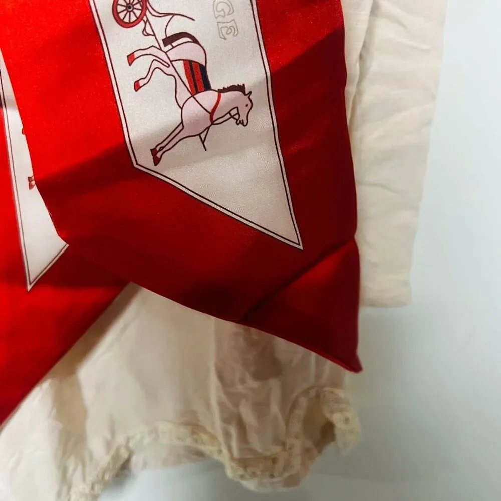 Horse and Carriage Red Cream Buggy Thin Scarf Head Scarf Purse Scarf Satin